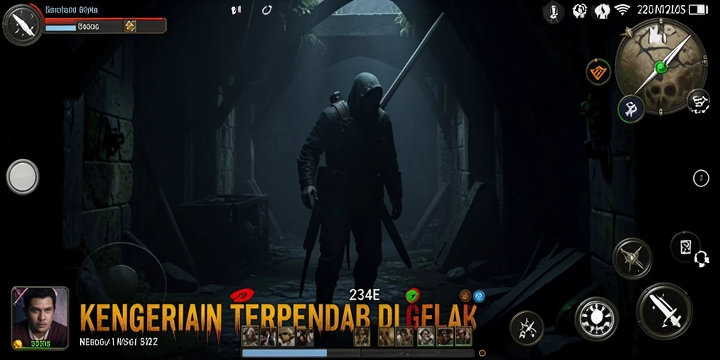 Screenshot gameplay 234E menunjukkan suasana menyeramkan dan menegangkan.