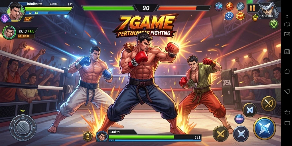 Screenshot gameplay 7GAME menampilkan aksi pertarungan yang mendebarkan.