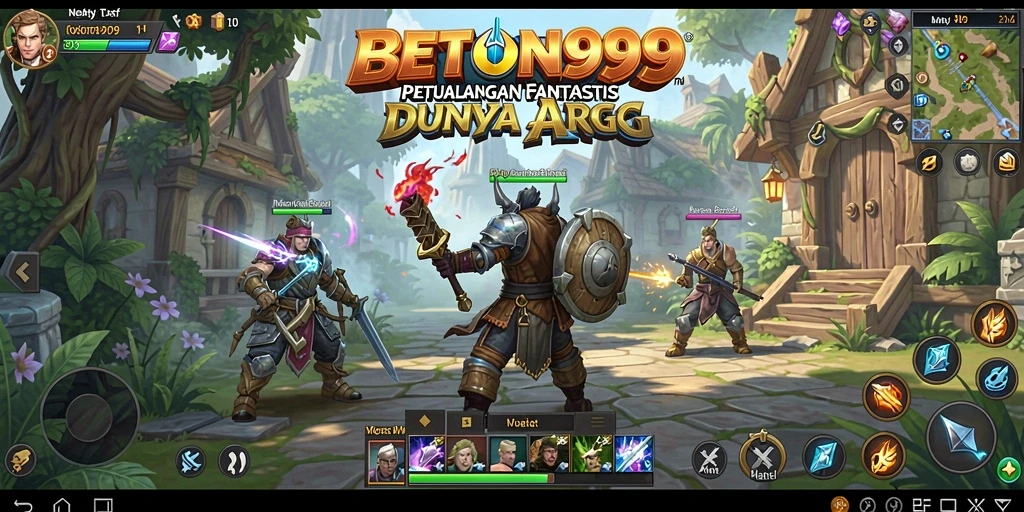 Screenshot gameplay BETON999 menampilkan pertempuran epik dan karakter yang menarik.