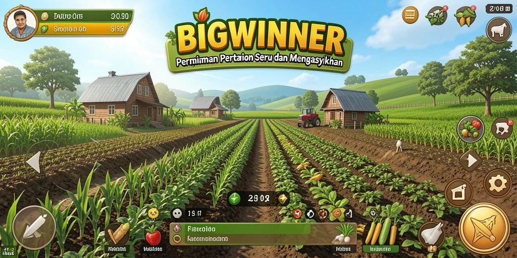 Tampilan gameplay seru di BIGWINNER dengan aktivitas pertanian.