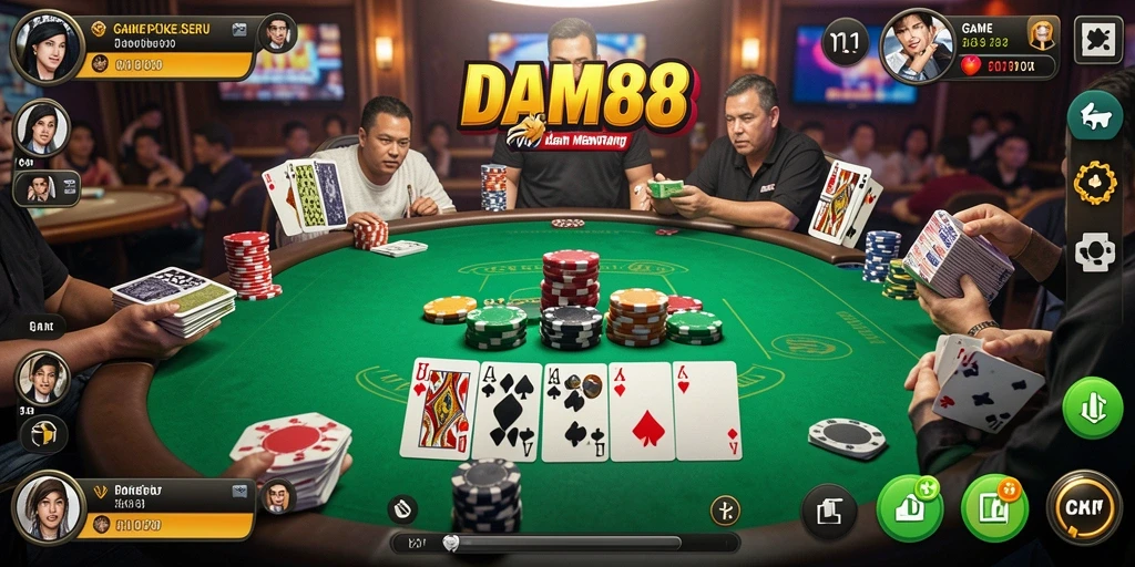 Tampilan gameplay poker yang mendebarkan di DAM88.