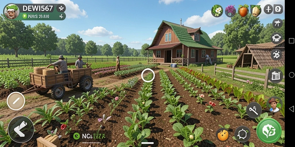 Screenshot gameplay DEWI567 menunjukkan aktivitas bertani yang menyenangkan.