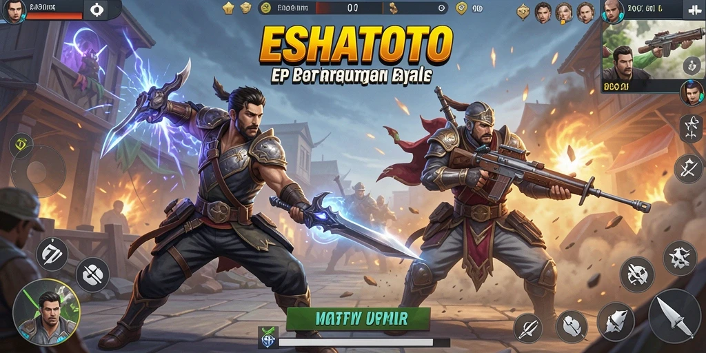 Screenshot utama ESHATOTO menampilkan pertempuran seru di arena Battle Royale.