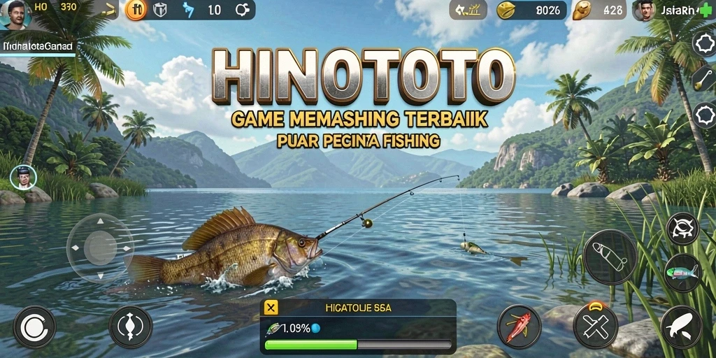 Tampilan gameplay <strong>HINOTOTO</strong> yang menampilkan keindahan memancing di laut.