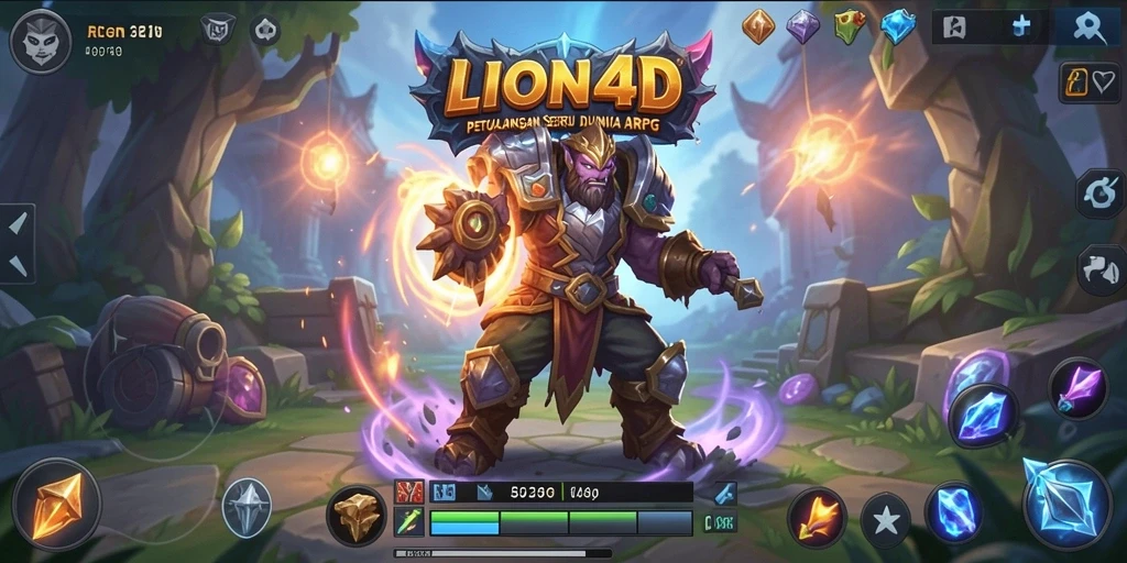 Tampilan gameplay <strong>LION4D</strong> dengan karakter yang beraksi di dunia fantastik.