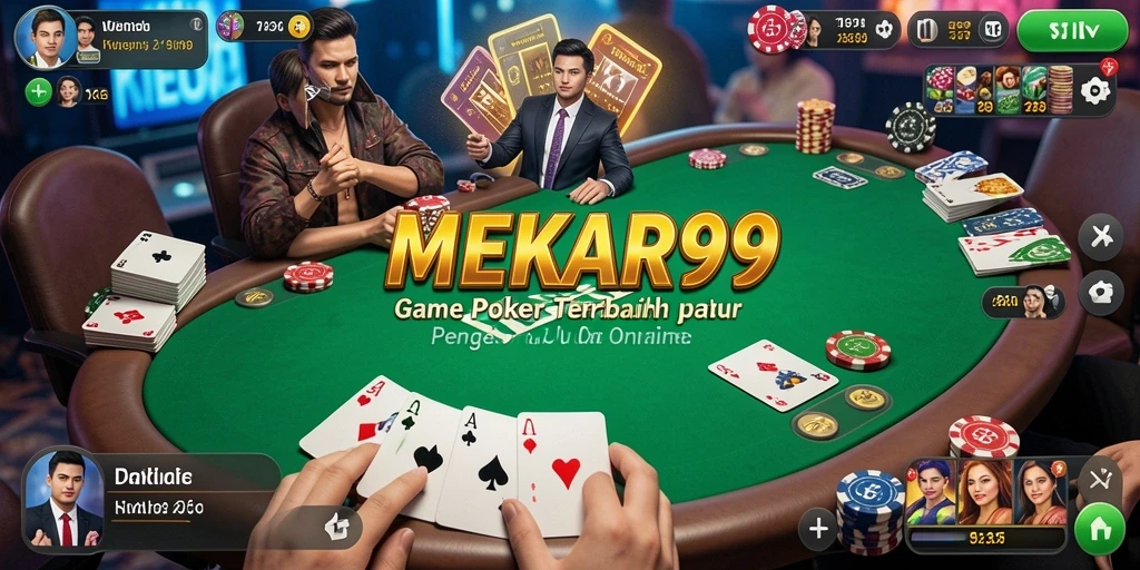 Screenshot gameplay MEKAR99 menampilkan aksi Poker yang menegangkan dan grafis menarik.