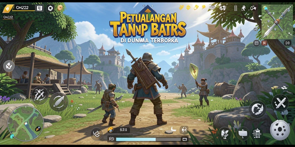 Screenshot utama OH222 menampilkan pemain dalam petualangan seru di dunia terbuka.