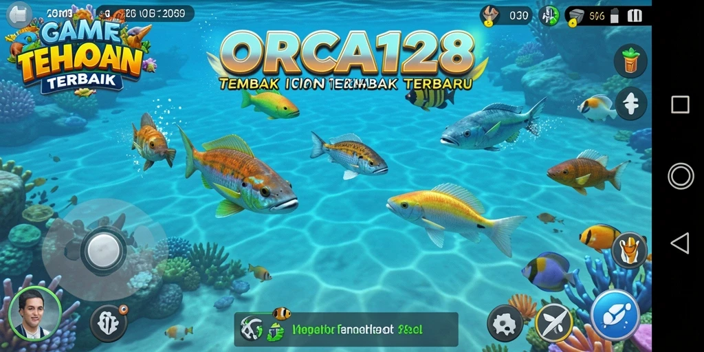 Tampilan gameplay ORCA128 yang mendebarkan saat menembak ikan.