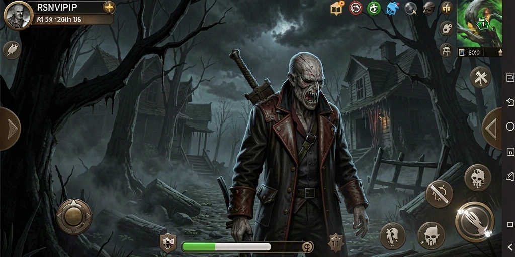 Screenshot gameplay RSNVIP menampilkan suasana mencekam dan karakter yang menyeramkan.