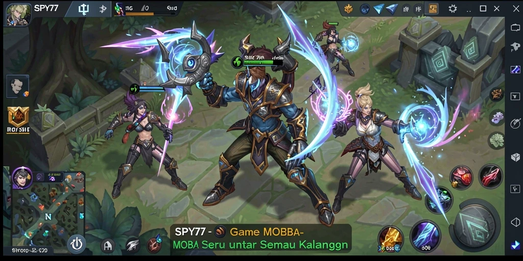 Tampilan aksi seru dalam gameplay SPY77 MOBA.