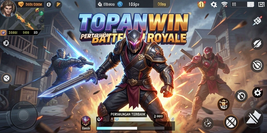 Tangkapan layar gameplay TOPANWIN menampilkan aksi Battle Royale yang intens.