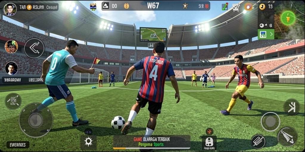 Tangkapan layar gameplay W67 menampilkan aksi olahraga yang seru dan dinamis.