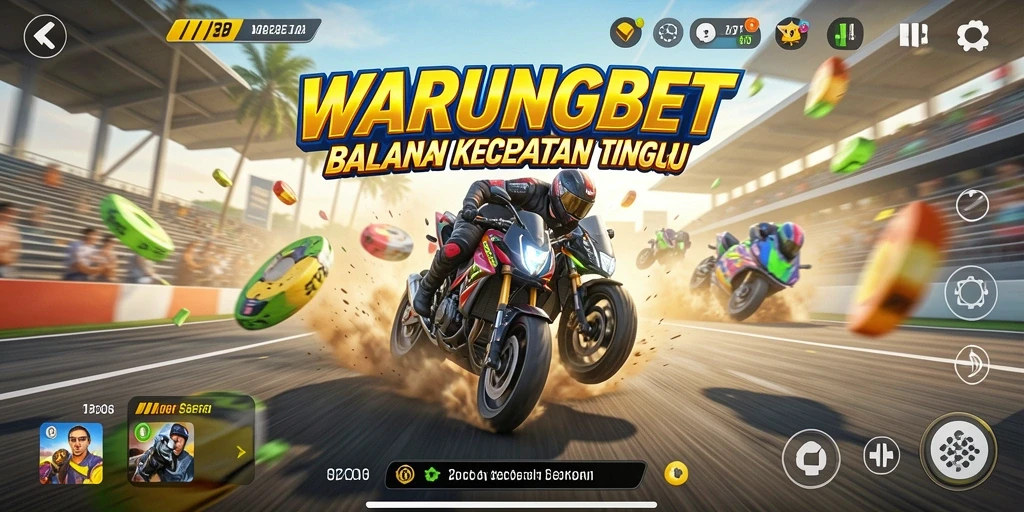 Screenshot utama WARUNGBET menampilkan balapan seru di jalan perkotaan.