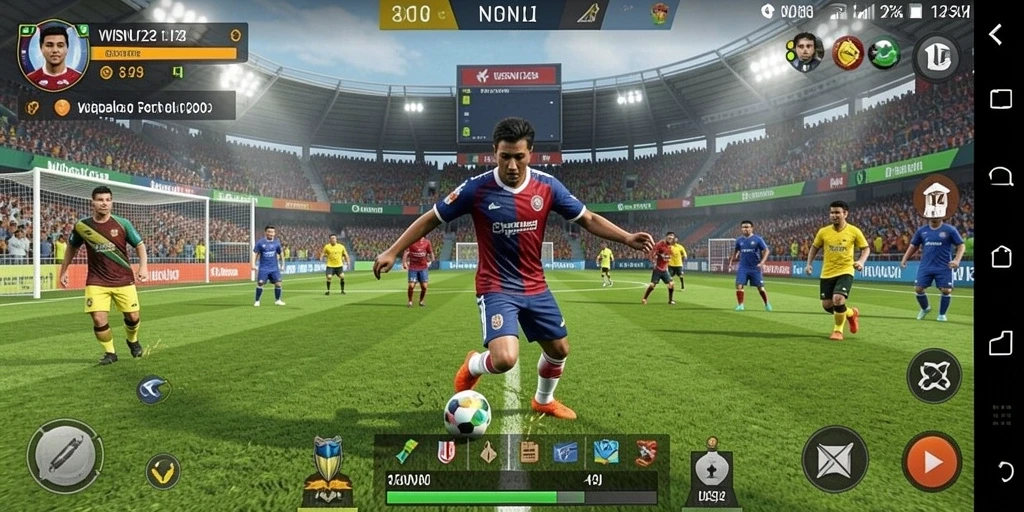 Screenshot gameplay WISNU123 yang mendebarkan dengan aksi sepak bola intens.